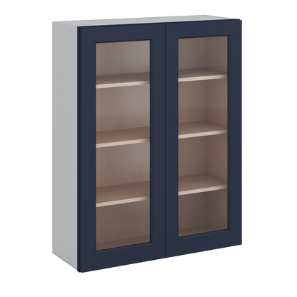 42" Tall NB29 Naval Blue Shaker 1-1/4" Overlay Glass Ready Wall Cabinet - Double Door 24", 27", 30", 33", 36"