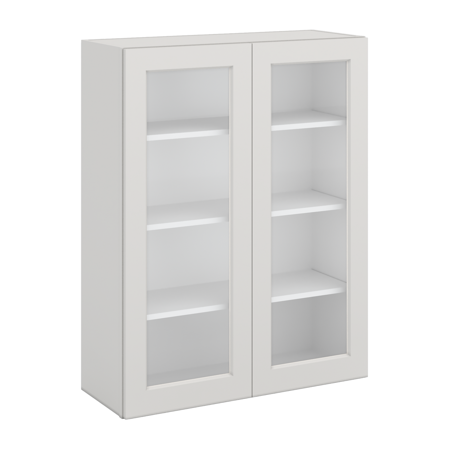 42" Tall 2WS White Shaker 1-1/4" Overlay Glass Ready Wall Cabinet - Double Door 24", 27", 30", 33", 36"