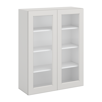42" Tall 2WS White Shaker 1-1/4" Overlay Glass Ready Wall Cabinet - Double Door 24", 27", 30", 33", 36"