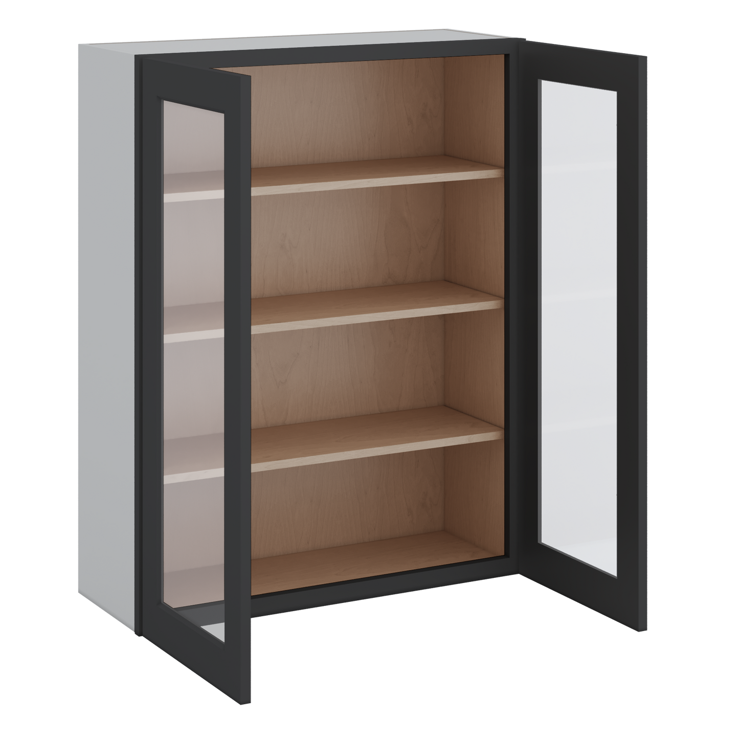 Double Door 24", 27", 30", 33" & 36" - 42" Tall Wall Cabinet Black Shaker 1-1/4" Overlay Glass Ready Wall Cabinet -