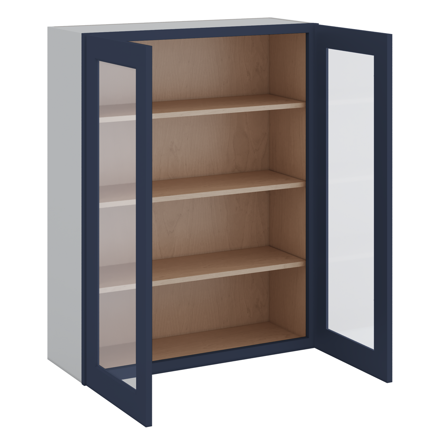 42" Tall NB29 Naval Blue Shaker 1-1/4" Overlay Glass Ready Wall Cabinet - Double Door 24", 27", 30", 33", 36"