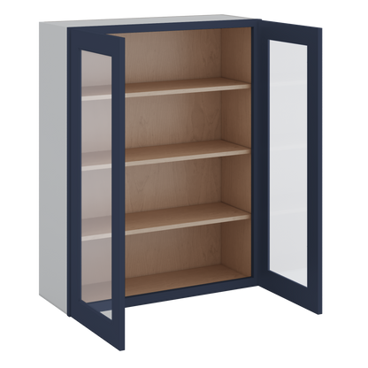 42" Tall NB29 Naval Blue Shaker 1-1/4" Overlay Glass Ready Wall Cabinet - Double Door 24", 27", 30", 33", 36"