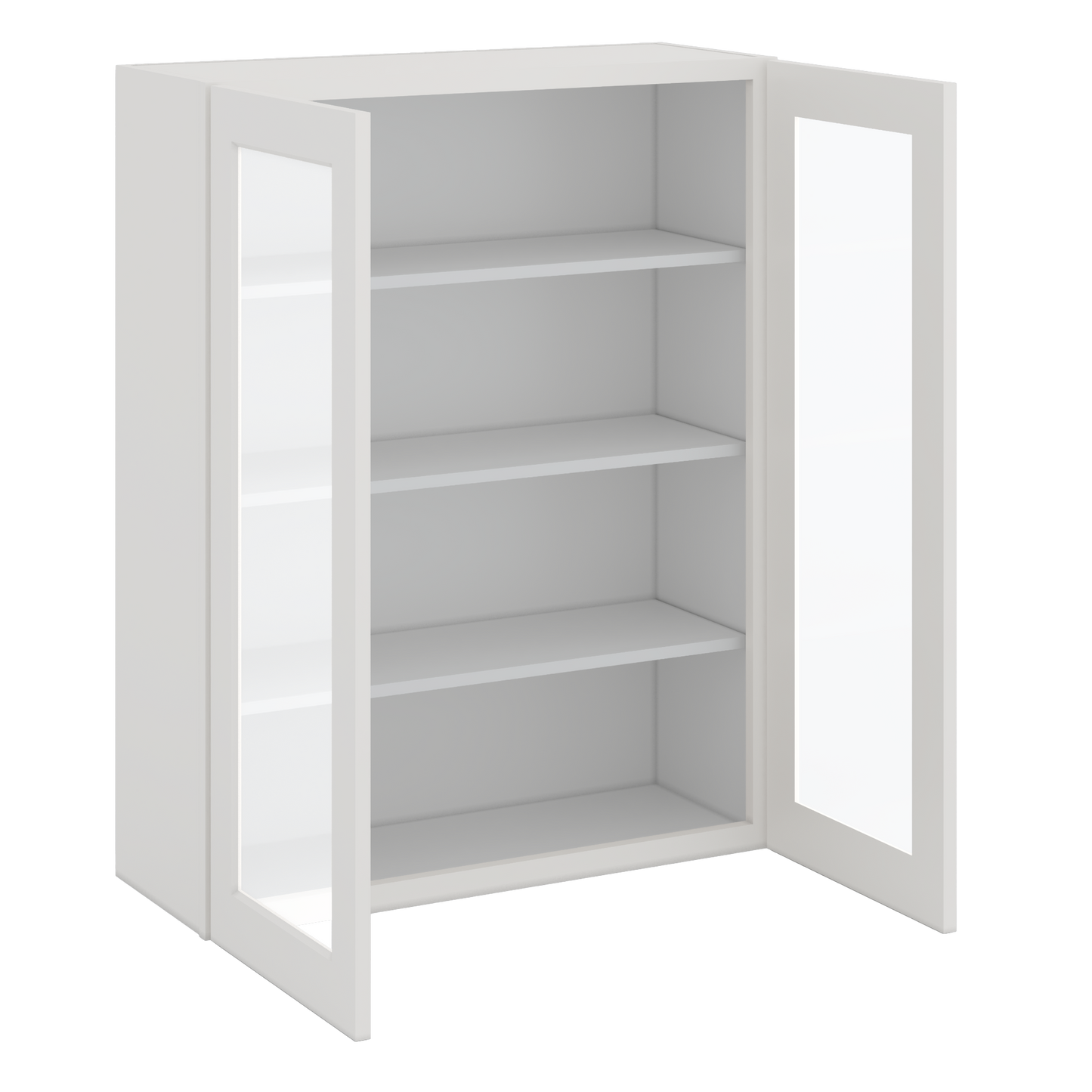 42" Tall 2WS White Shaker 1-1/4" Overlay Glass Ready Wall Cabinet - Double Door 24", 27", 30", 33", 36"