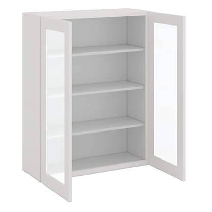 42" Tall 2WS White Shaker 1-1/4" Overlay Glass Ready Wall Cabinet - Double Door 24", 27", 30", 33", 36"