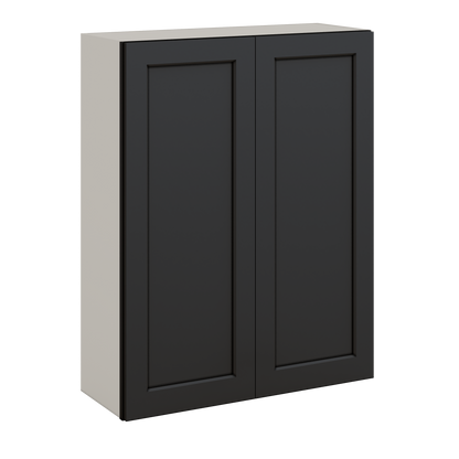42" Tall Wall Cabinet 15HNS Hermosa Noir Black Shaker 1-1/4" Overlay - Double Door 24", 27", 30", 33", 36"
