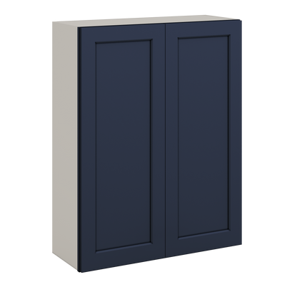 42" Tall NB29- Naval Blue Shaker 1-1/4" Overlay Wall Cabinet - Double Door 24", 27", 30", 33", 36"