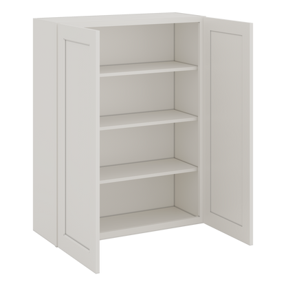 40" Tall 2WS White Shaker 1-1/4" Overlay Wall Cabinet - Double Door 24", 27", 30", 33", 36"