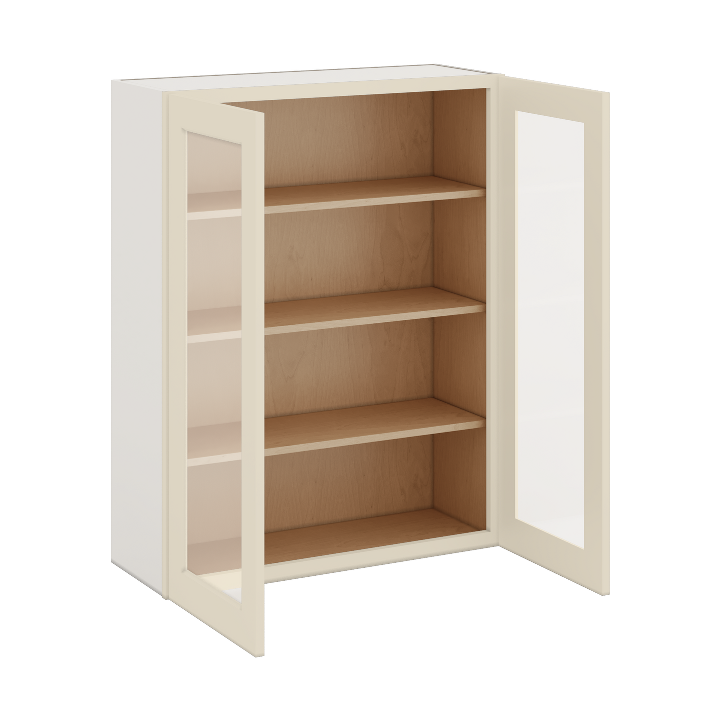 42" Tall Manhattan Cream Shaker 1-1/4" Overlay Wall Glass Cabinet - Double Door 24", 27", 30", 33", 36"