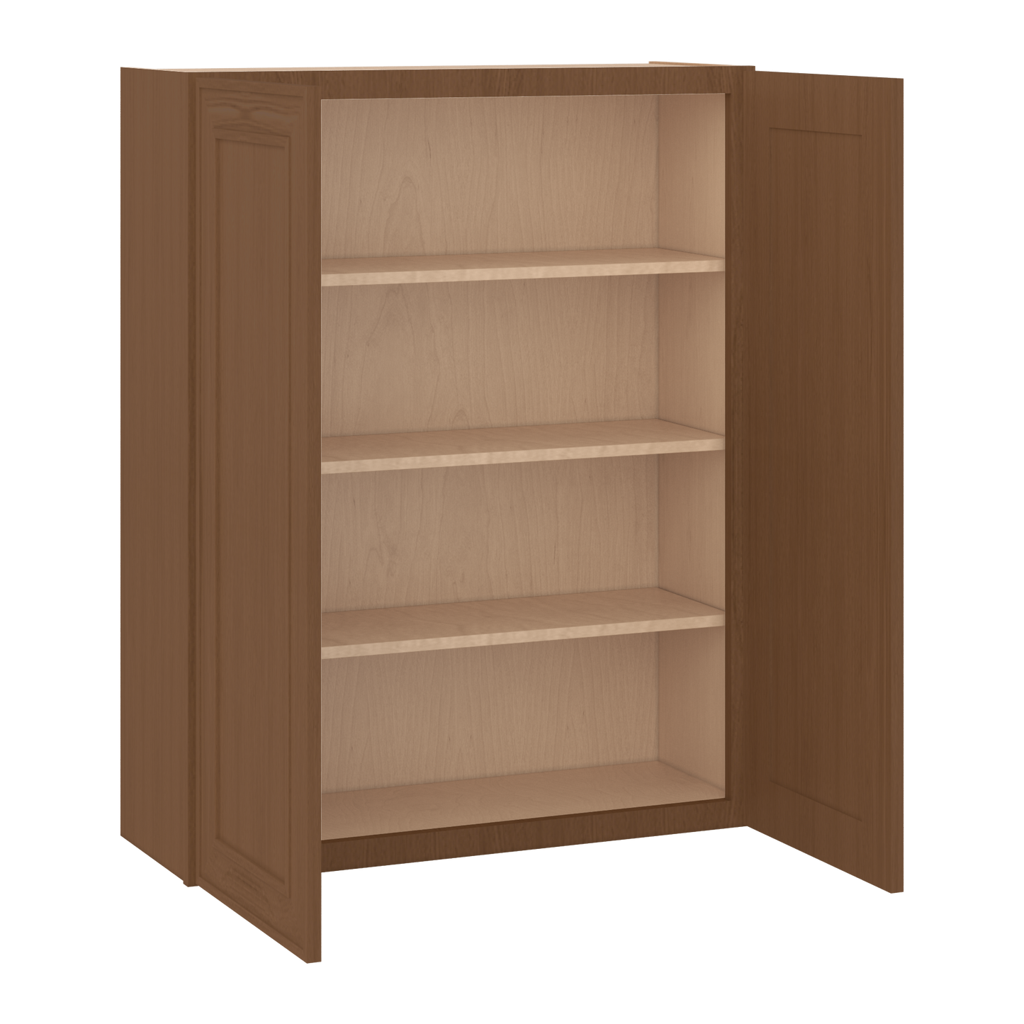 42" Tall Double Door 24", 27", 30", 33" & 36" Wide Elegant Craftsman Mocha Shaker Wall Cabinet