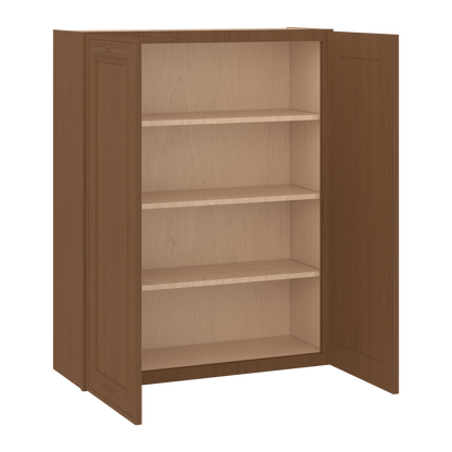 42" Tall Double Door 24", 27", 30", 33" & 36" Wide Elegant Craftsman Mocha Shaker Wall Cabinet