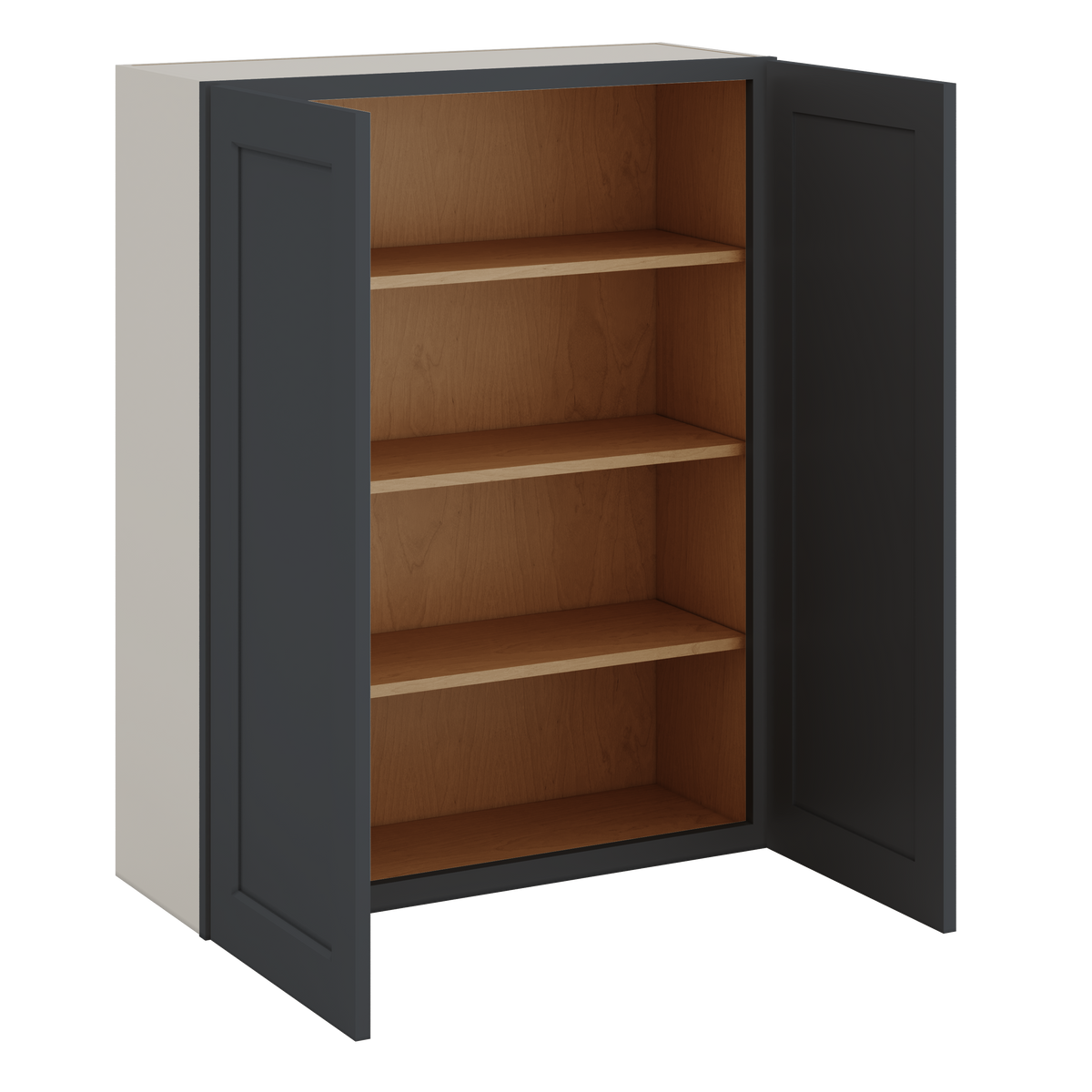 42" Tall Wall Cabinet 15HNS Hermosa Noir Black Shaker 1-1/4" Overlay - Double Door 24", 27", 30", 33", 36"