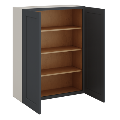 42" Tall Wall Cabinet 15HNS Hermosa Noir Black Shaker 1-1/4" Overlay - Double Door 24", 27", 30", 33", 36"
