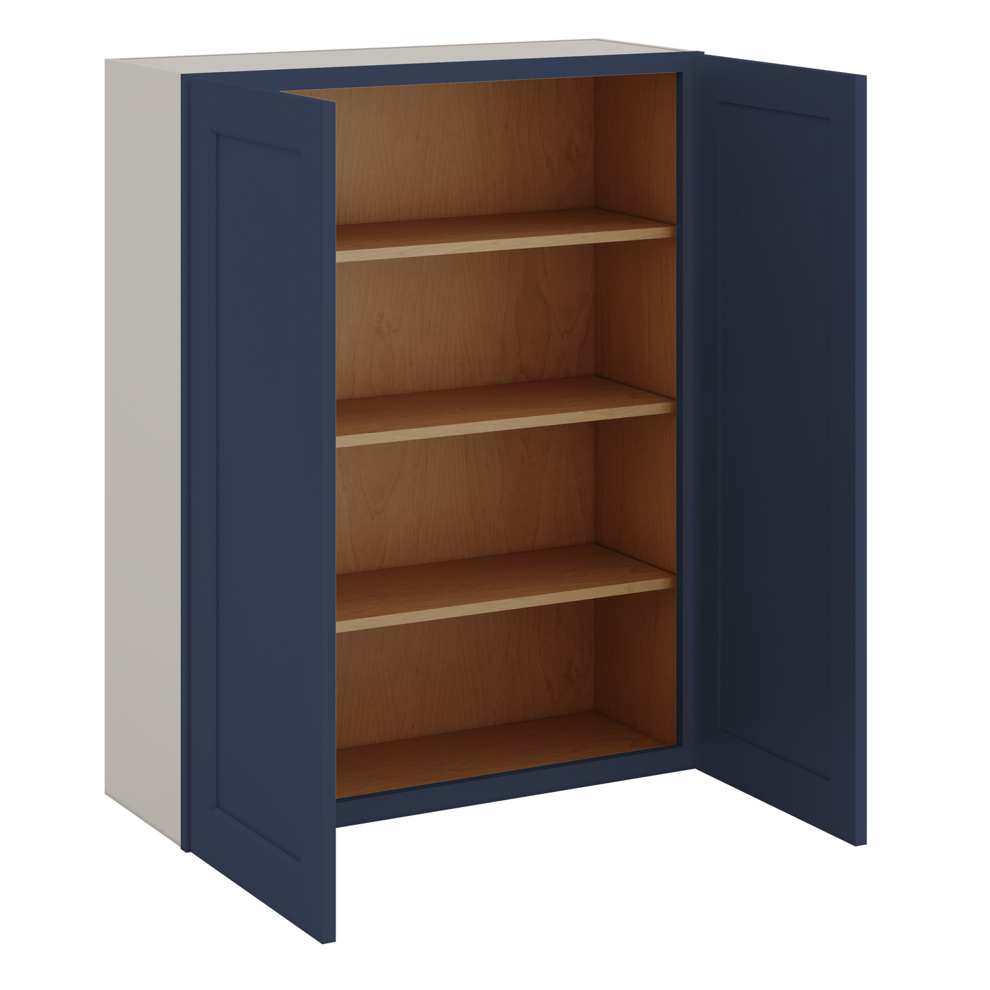 42" Tall NB29- Naval Blue Shaker 1-1/4" Overlay Wall Cabinet - Double Door 24", 27", 30", 33", 36"
