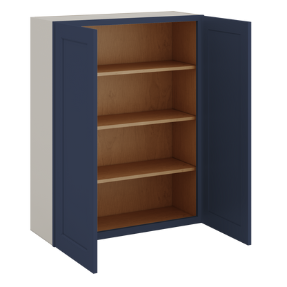 42" Tall NB29- Naval Blue Shaker 1-1/4" Overlay Wall Cabinet - Double Door 24", 27", 30", 33", 36"