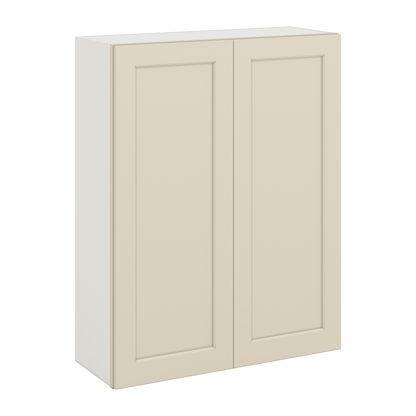 42" Tall Manhattan Cream Shaker 1-1/4" Overlay Wall Cabinet - Double Door 24", 27", 30", 33", 36"