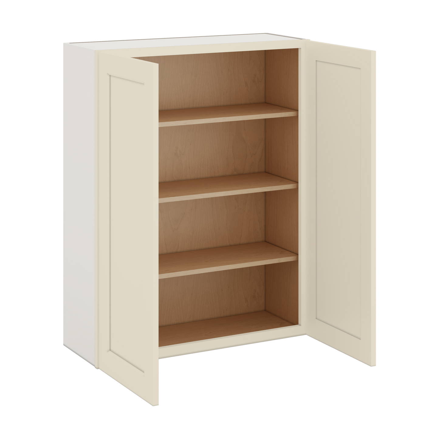 42" Tall Manhattan Cream Shaker 1-1/4" Overlay Wall Cabinet - Double Door 24", 27", 30", 33", 36"
