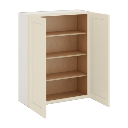 42" Tall Manhattan Cream Shaker 1-1/4" Overlay Wall Cabinet - Double Door 24", 27", 30", 33", 36"