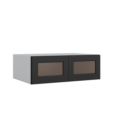 36" Wide 24" Deep Upper 15HNS Hermosa Noir Black Shaker 1-1/4" Overlay Glass Ready Wall Cabinet - Double Door 12", 15", 18", 21", 24"