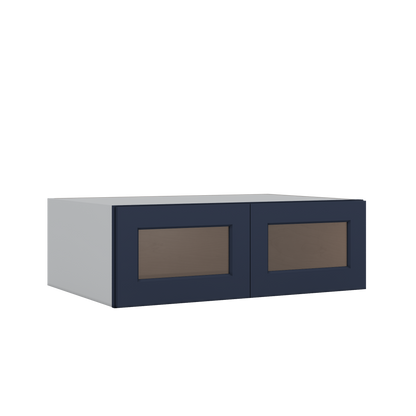 36" Wide 24" Deep Upper NB29 Naval Blue Shaker 1-1/4" Overlay Glass Ready Wall Cabinet - Double Door 12", 15", 18", 21", 24"