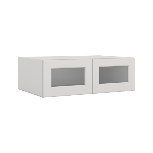 36" Wide 24" Deep Upper White Shaker 1-1/4" Overlay Glass Ready Wall Cabinet - Double Door 12", 15", 18", 21", 24"