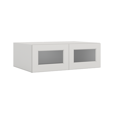 36" Wide 24" Deep Upper 2WS White Shaker 1-1/4" Overlay Wall Glass Cabinet - Double Door 12", 15", 18", 21", 24"