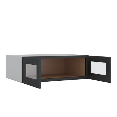 36" Wide 24" Deep Upper 15HNS Hermosa Noir Black Shaker 1-1/4" Overlay Glass Ready Wall Cabinet - Double Door 12", 15", 18", 21", 24"