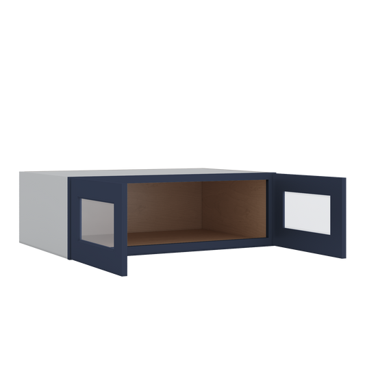 36" Wide 24" Deep Upper NB29 Naval Blue Shaker 1-1/4" Overlay Glass Ready Wall Cabinet - Double Door 12", 15", 18", 21", 24"