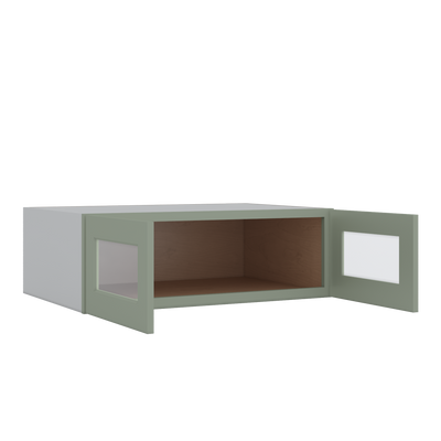 36" Wide 24" Deep Upper Green Shaker 1-1/4" Overlay Glass Ready Wall Cabinet - Double Door 12", 15", 18", 21", 24"