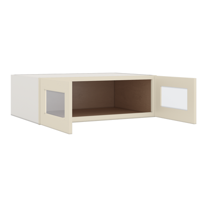 36" Wide 24" Deep Upper Manhattan Cream Shaker 1-1/4" Overlay Glass Ready Wall Cabinet - Double Door 12", 15", 18", 21", 24"