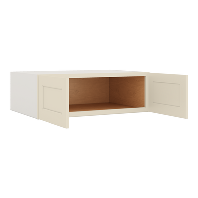 36" Wide 24" Deep Upper Manhattan Cream Shaker 1-1/4" Overlay Wall Cabinet - Double Door 12", 15", 18", 21", 24"