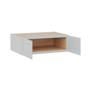 30" Wide Double Door 12", 15", 18", 21"& 24" Tall Bridge White Elegant Oak Shaker Wall Cabinet