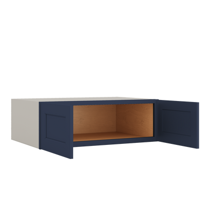 36" Wide 24" Deep Upper NB29 Naval Blue Shaker 1-1/4" Overlay Wall Cabinet - Double Door 12", 15", 18", 21", 24"
