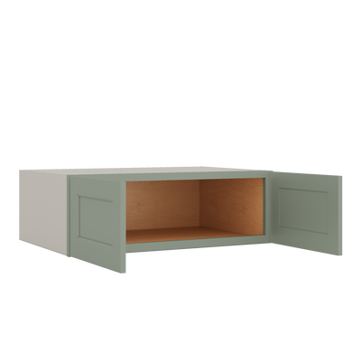 36" Wide 24" Deep Upper Green Shaker 1-1/4" Overlay Wall Cabinet - Double Door 12", 15", 18", 21", 24"