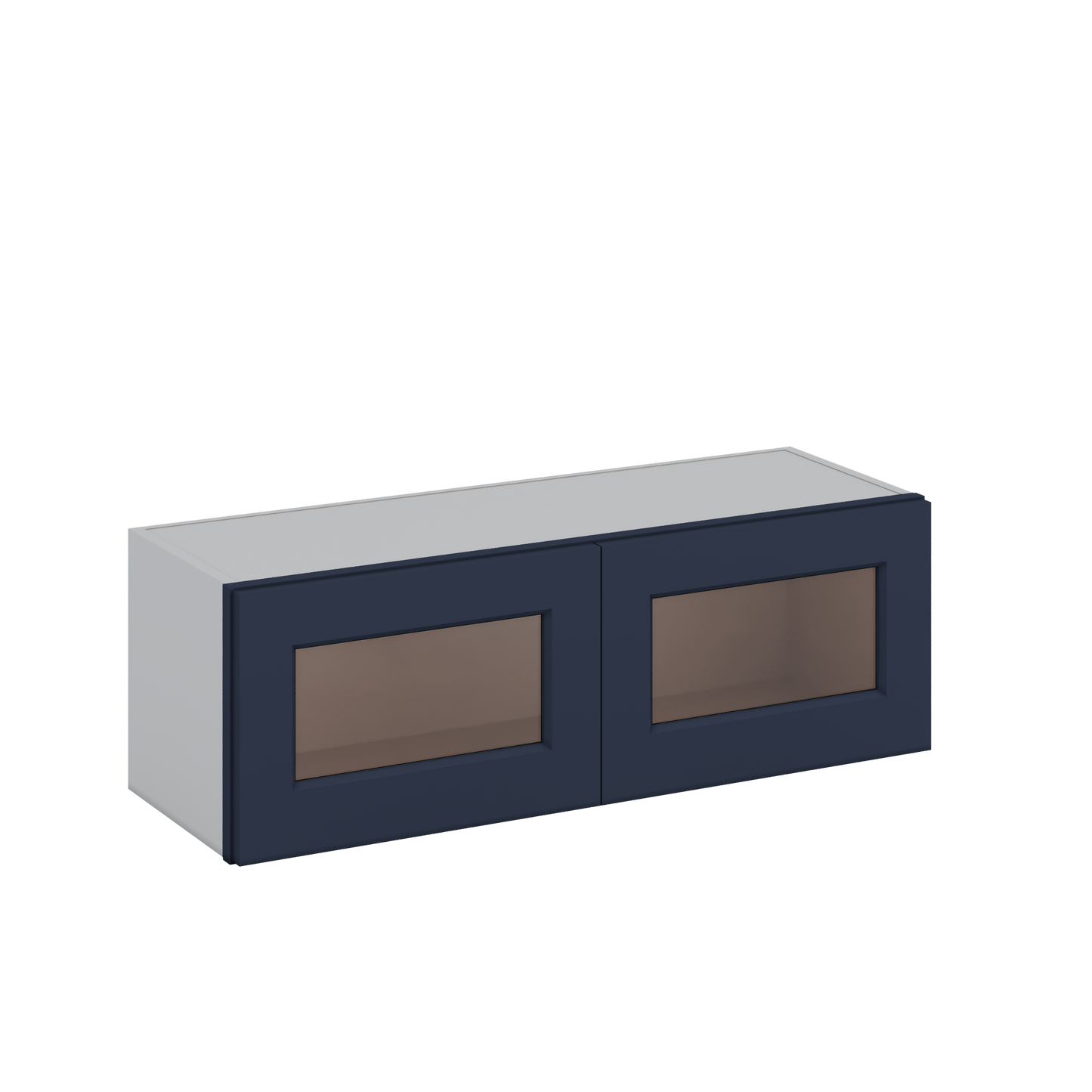 36" Wide by 12" Deep Bridge NB29 Naval Blue Shaker 1-1/4"Overlay Glass Ready Wall Cabinet - Double Door 12", 15", 18", 21", 24" Tall
