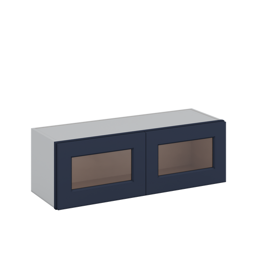 36" Wide by 12" Deep Bridge NB29 Naval Blue Shaker 1-1/4"Overlay Glass Ready Wall Cabinet - Double Door 12", 15", 18", 21", 24" Tall