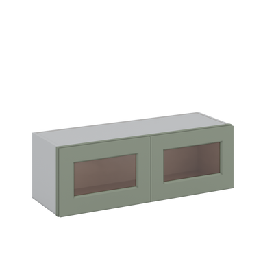 36" Wide by 12" Deep Bridge Green Shaker 1-1/4" Overlay Glass Ready Wall Cabinet - Double Door 12", 15", 18", 21", 24" Tall