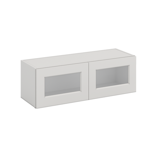 36" Wide by 12" Deep Bridge White Shaker 1-1/4"Overlay Glass Ready Wall Cabinet - Double Door 12", 15", 18", 21", 24" Tall