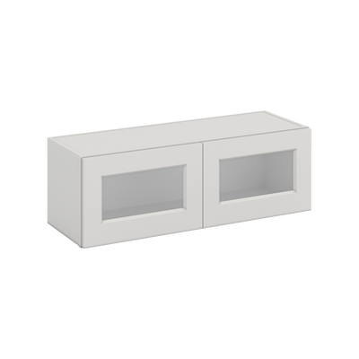 36" Wide by 12" Deep Bridge 2WS White Shaker 1-1/4"Overlay Wall Glass Cabinet - Double Door 12", 15", 18", 21", 24" Tall