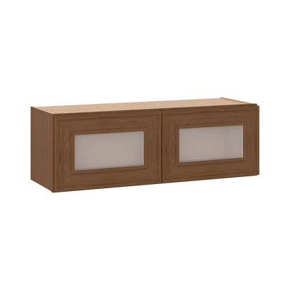 12" Tall 12" Deep - 12", 15", 18", 21", 24", 27", 30", 33" & 36" Wide Glass Door Stacker | Wall Mocha Elegant Oak Craftsman Shaker 1-1/4" Overlay Wall Cabinet