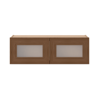 12" Tall 12" Deep - 12", 15", 18", 21", 24", 27", 30", 33" & 36" Wide Glass Door Stacker | Wall Mocha Elegant Oak Craftsman Shaker 1-1/4" Overlay Wall Cabinet