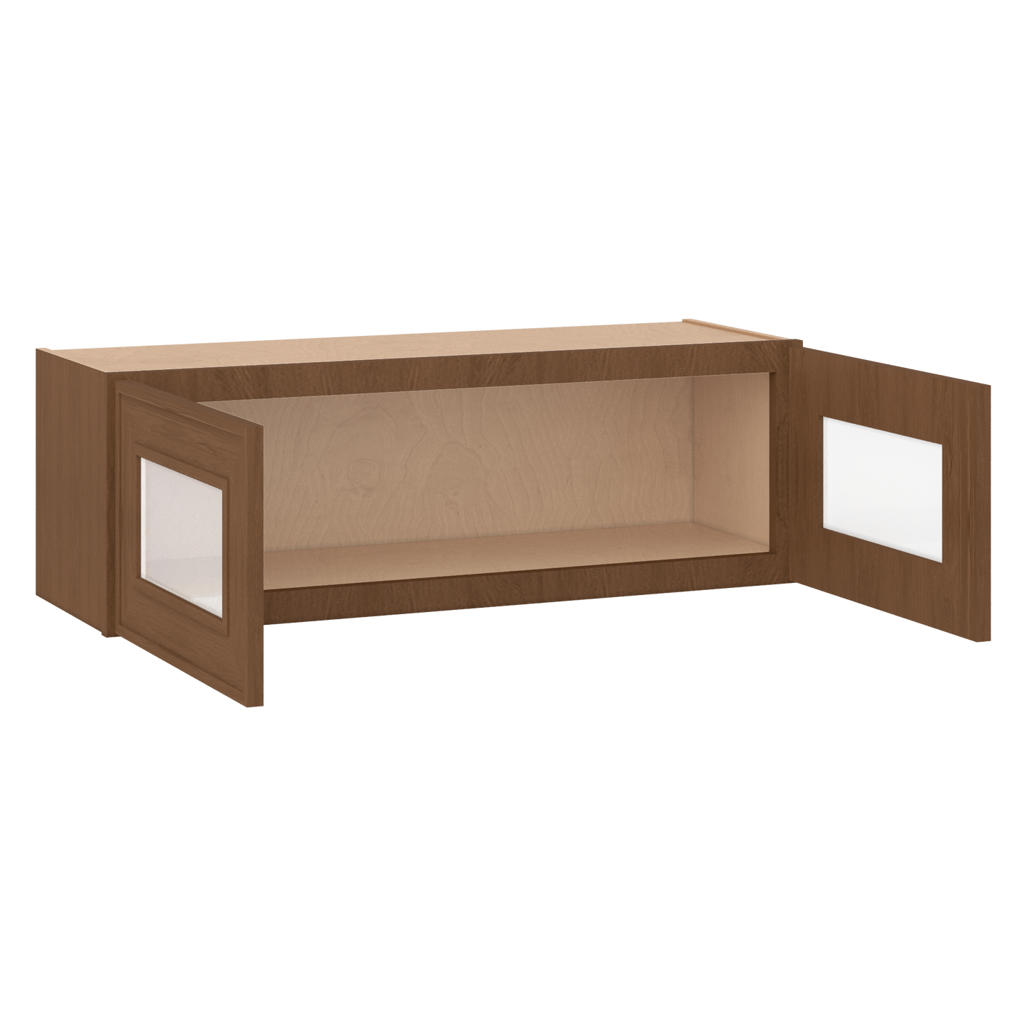 12" Tall 12" Deep - 12", 15", 18", 21", 24", 27", 30", 33" & 36" Wide Glass Door Stacker | Wall Mocha Elegant Oak Craftsman Shaker 1-1/4" Overlay Wall Cabinet