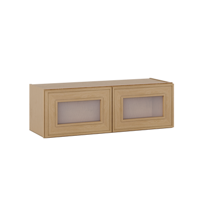 12" Tall 12" Deep Glass Door Stacker | Wall Elegant Oak Craftsman Shaker 1-1/4" Overlay Wall Cabinet -  12", 15", 18", 21", 24", 27", 30", 33" & 36" Wide