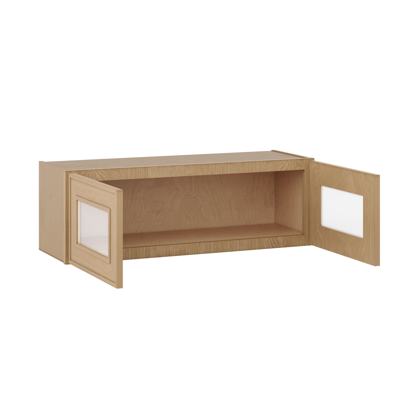 12" Tall 12" Deep Glass Door Stacker | Wall Elegant Oak Craftsman Shaker 1-1/4" Overlay Wall Cabinet -  12", 15", 18", 21", 24", 27", 30", 33" & 36" Wide