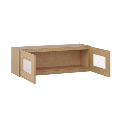 12" Tall 12" Deep Glass Door Stacker | Wall Elegant Oak Craftsman Shaker 1-1/4" Overlay Wall Cabinet -  12", 15", 18", 21", 24", 27", 30", 33" & 36" Wide