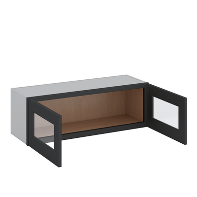 36" Wide by 12" Deep Bridge 15HNS Hermosa Noir Black Shaker 1-1/4"Overlay Glass Ready Wall Cabinet - Double Door 12", 15", 18", 21", 24" Tall