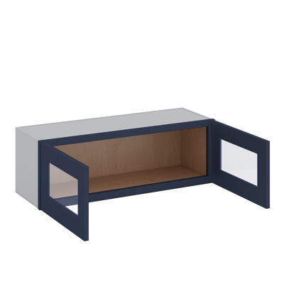 36" Wide by 12" Deep Bridge 29NB Naval Blue Shaker 1-1/4"Overlay Glass Ready Wall Cabinet - Double Door 12", 15", 18", 21", 24" Tall