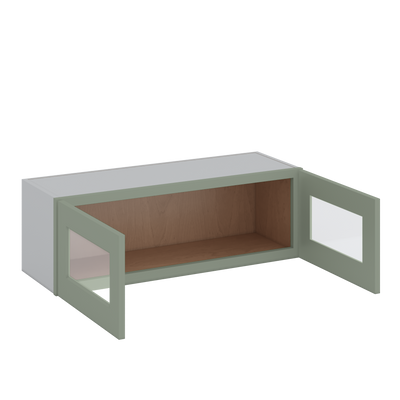 36" Wide by 12" Deep Bridge Green Shaker 1-1/4" Overlay Glass Ready Wall Cabinet - Double Door 12", 15", 18", 21", 24" Tall