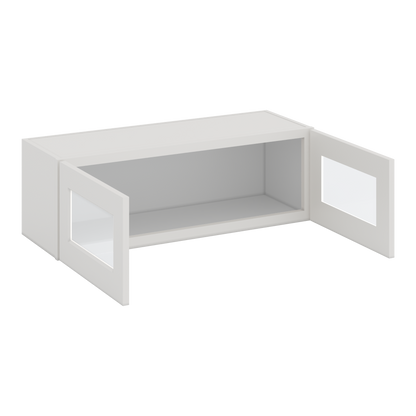36" Wide by 12" Deep Bridge 2WS White Shaker 1-1/4"Overlay Glass Ready Wall Cabinet - Double Door 12", 15", 18", 21", 24" Tall
