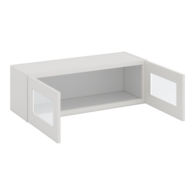 36" Wide by 12" Deep Bridge 2WS White Shaker 1-1/4"Overlay Wall Glass Cabinet - Double Door 12", 15", 18", 21", 24" Tall