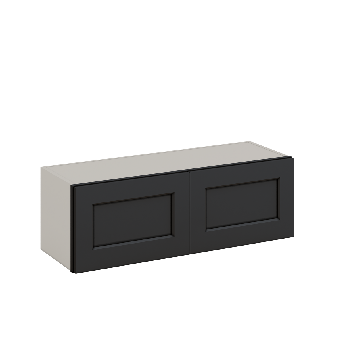 36" Wide by 12" Deep Bridge 15HNS Hermosa Noir Black Shaker 1-1/4"Overlay Wall Cabinet - Double Door 12", 15", 18", 21", 24" Tall